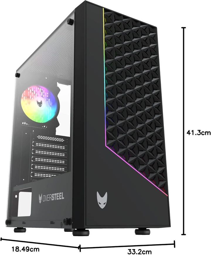 Oversteel - Iridium Gaming PC Gehäuse Kompatibel mit ATX, Micro ATX und ITX Boards, 120mm A-RGB Lüft
