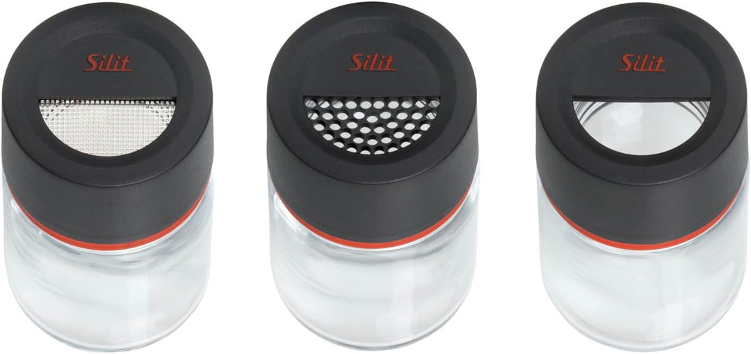 Silit Storio Gewürzstreuer-Set 3-teilig, Feinstreuer Grobstreuer Gewürzglas Glas, Kunststoff, spülma