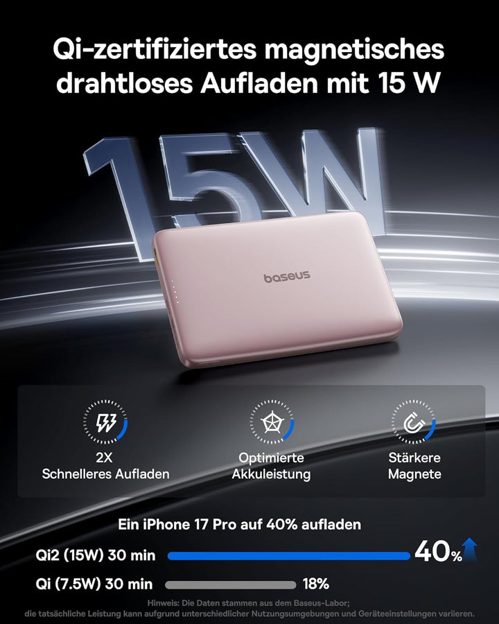 Baseus Picogo AM41 Power Bank, 10000mAh Qi2 Magsafe Powerbank 15W Wireless, Ultra Slim, PD 27W Schne