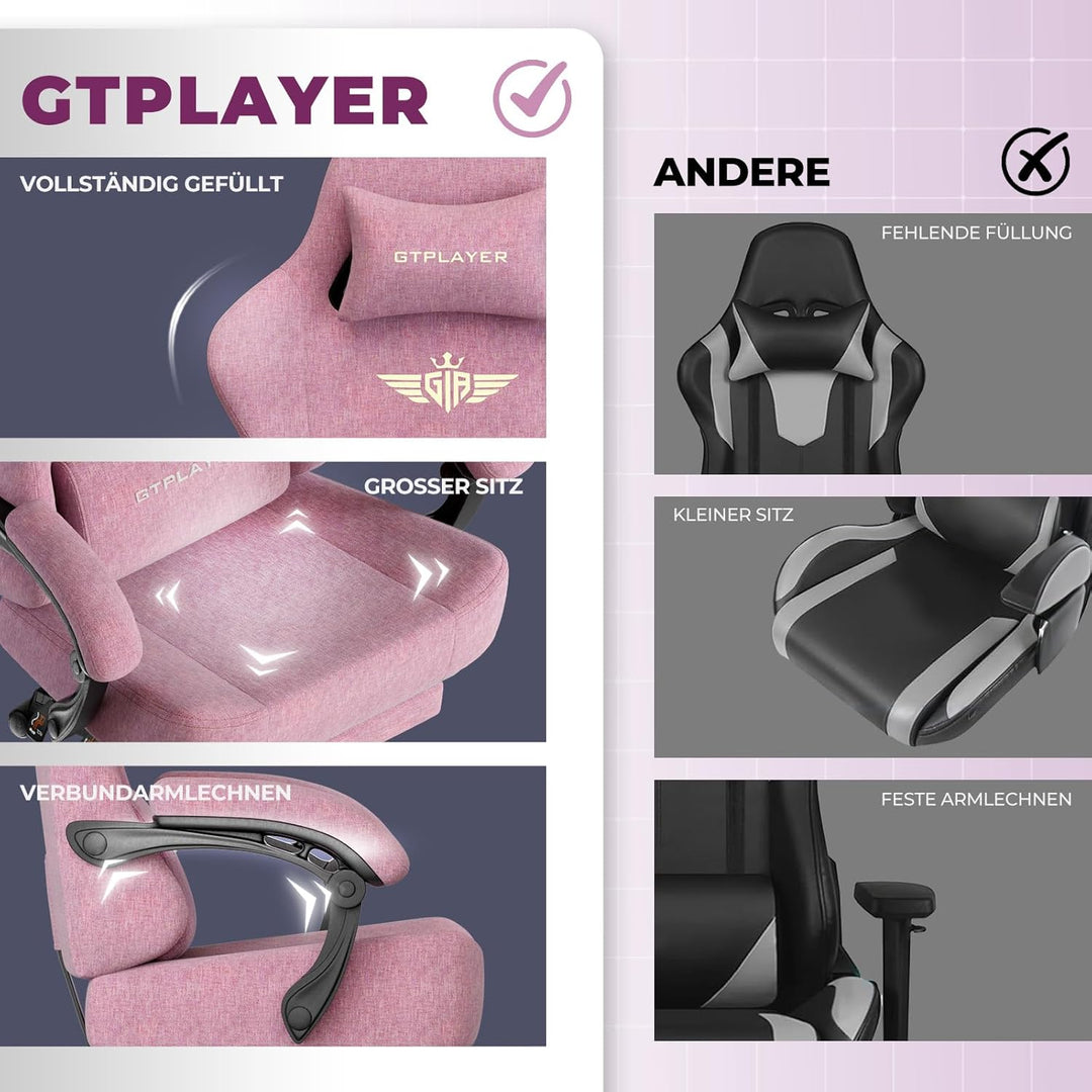 GTPLAYER Gaming Stuhl, Atmungsaktiver Bürostuhl, bürostuhl ergonomisch, Hochwertiger - Stoff, Ergono