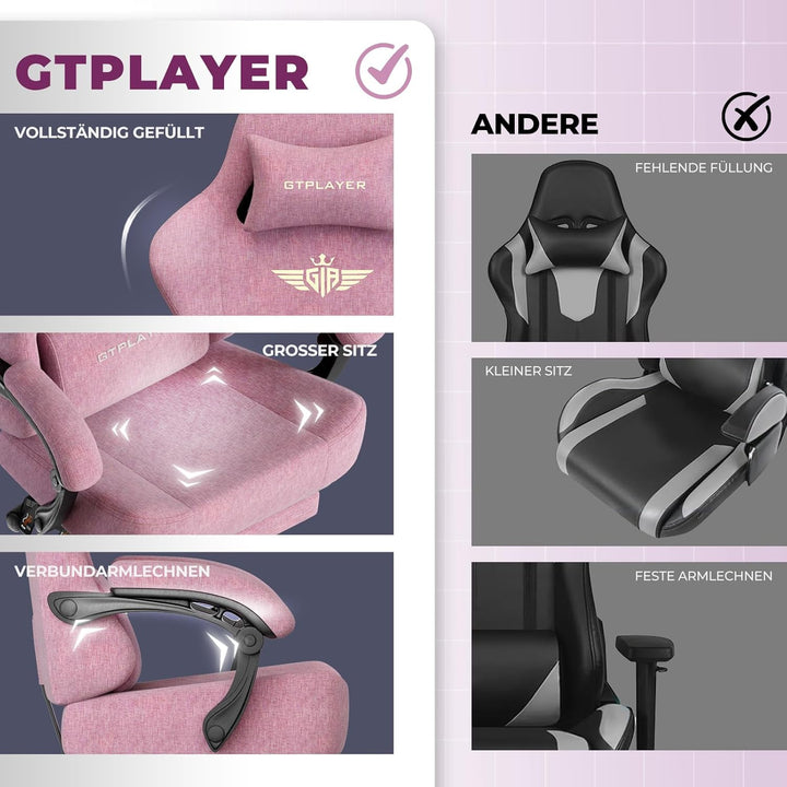 GTPLAYER Gaming Stuhl, Atmungsaktiver Bürostuhl, bürostuhl ergonomisch, Hochwertiger - Stoff, Ergono