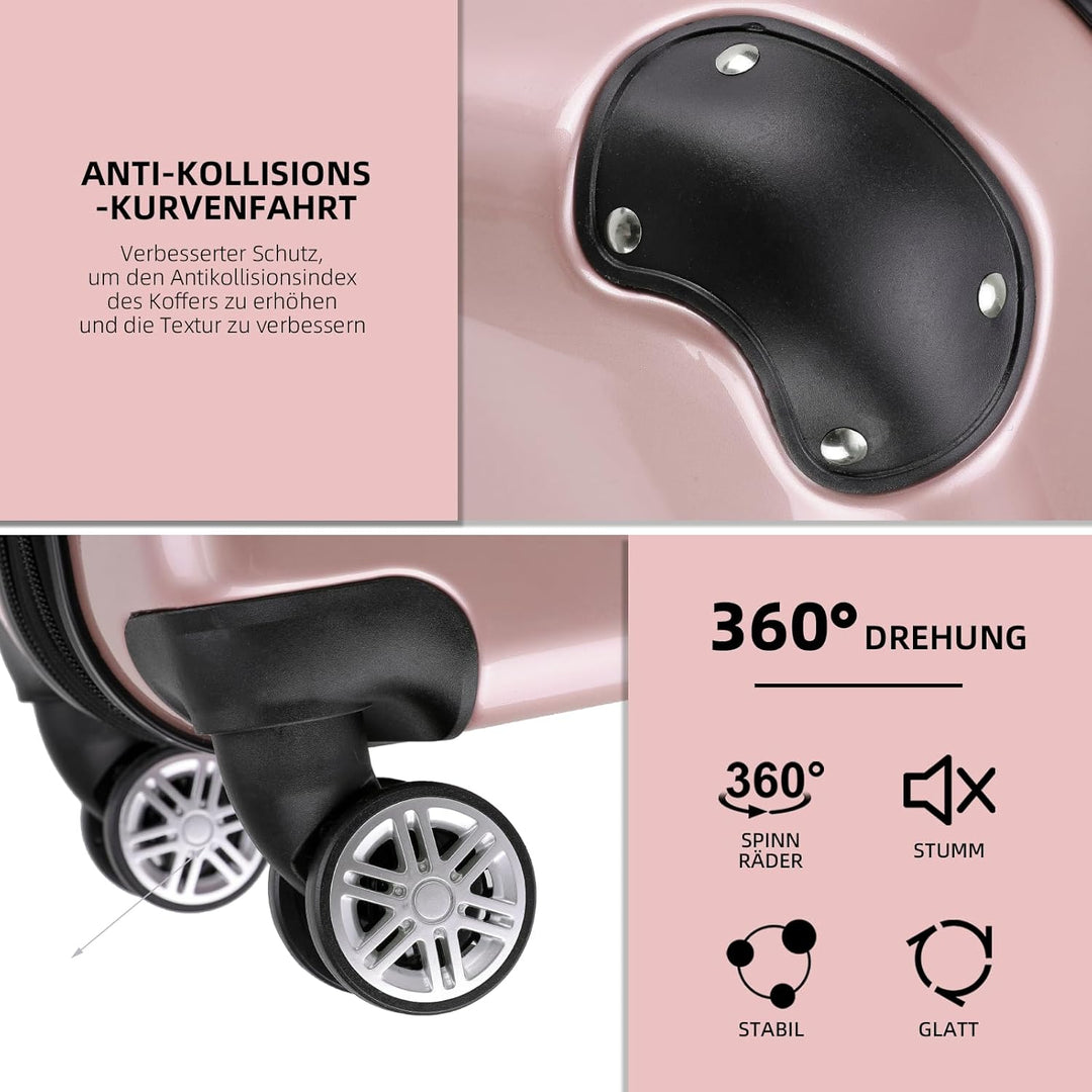 BEIBYE- 3er Kofferset Hartschalen-Koffer Reisekoffer Trolley Rollkoffer Set Reisekofferset (Rosa Gol
