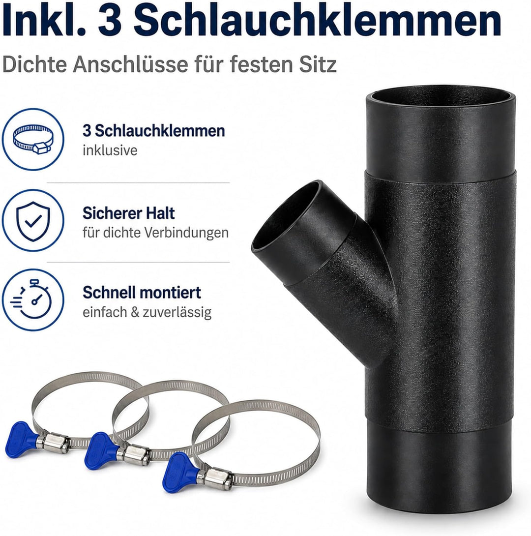 Y Stück 100mm, Absaugung Werkstatt, Y stück 100mm Abluft Adapter inkl. 3 Schlauchklemmen, Absaugung