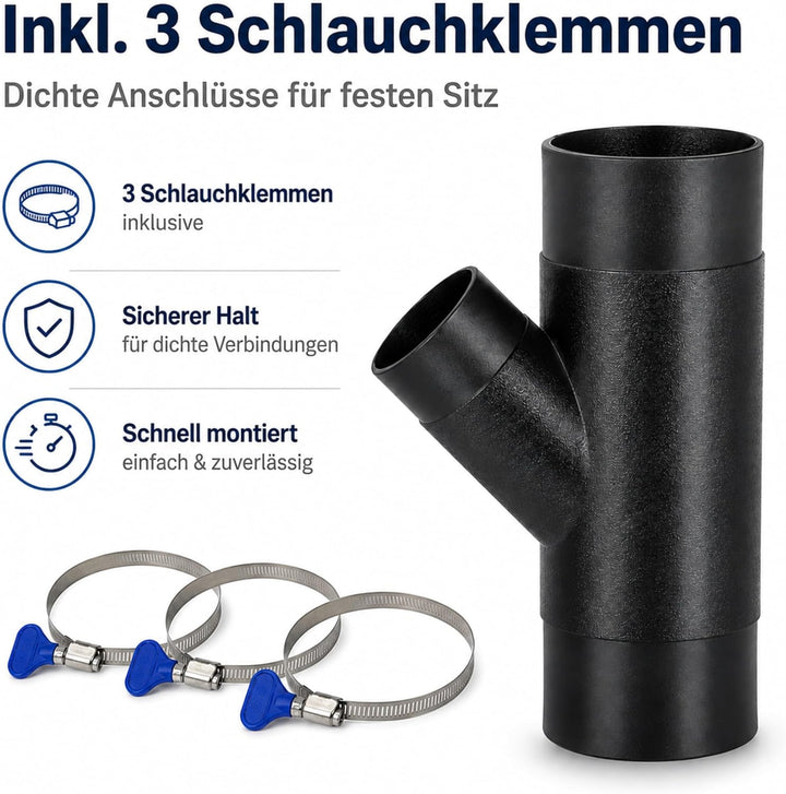 Y Stück 100mm, Absaugung Werkstatt, Y stück 100mm Abluft Adapter inkl. 3 Schlauchklemmen, Absaugung