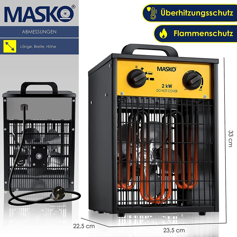 Masko® Elektroheizer Heizlüfter Bauheizer 2 KW mit integriertem Thermostat elektrisch Heizgerät 2000