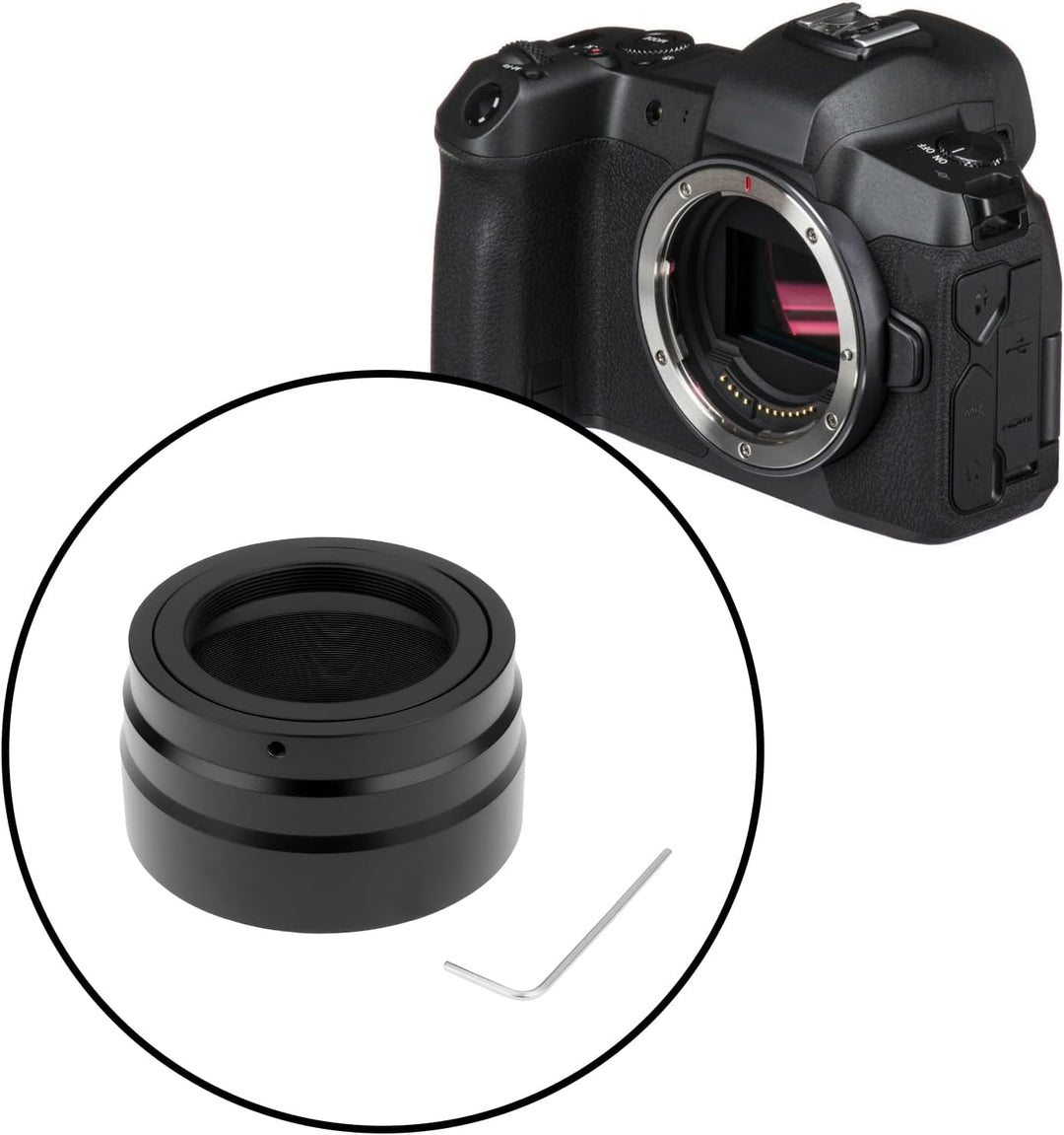 T2 auf EOS RF Mount Objektivadapter kompatibel mit Canon EOS R spiegellose Kamera Legierung Schraubm