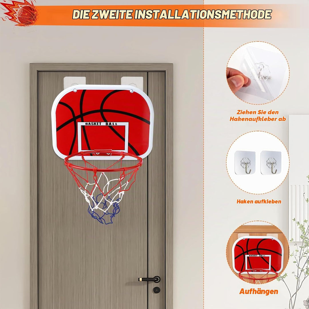 Mini Basketballkorb füR Zimmer und Outdoor, inklusive Ballpumpe und 2 Mini Basketballs, einfache Mon