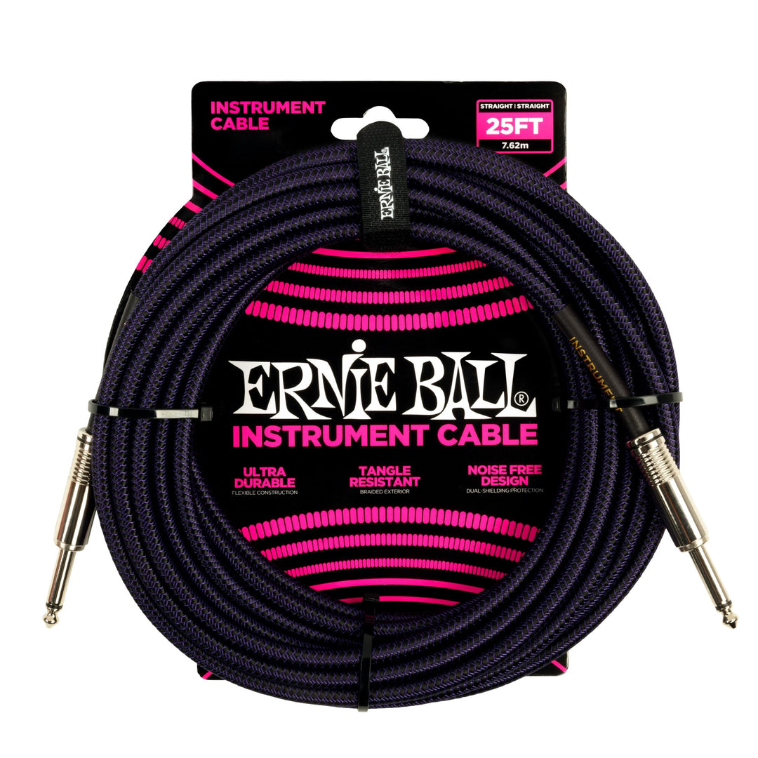 Ernie Ball Geflochtenes Instrumentenkabel gerade/gerade 7,62 m (25 ft) -Lila/ Schwarz Lila/schwarz 7