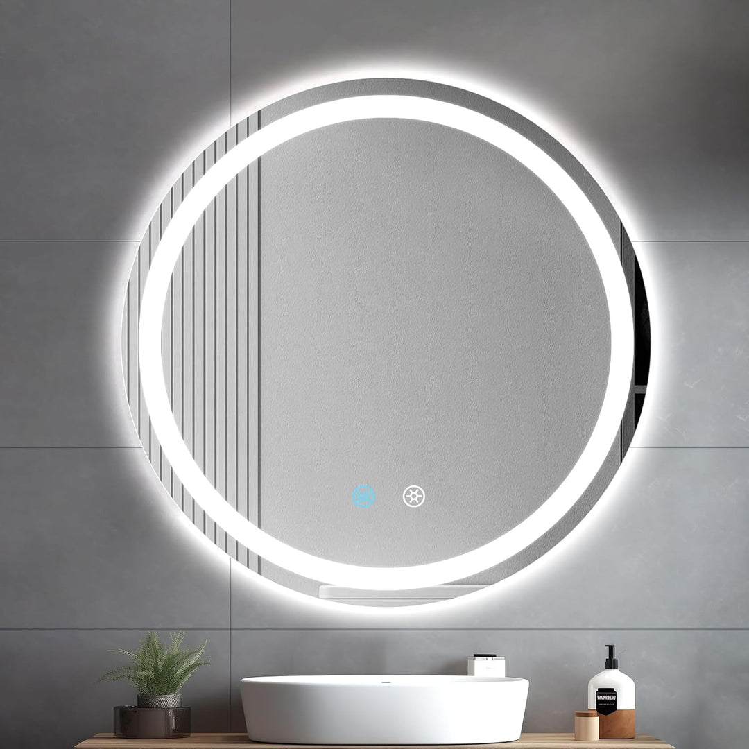 Badspiegel mit Beleuchtung, 60cm Wandspiegel Badezimmerspiegel, LED Spiegel mit Licht | Touch-Schalt