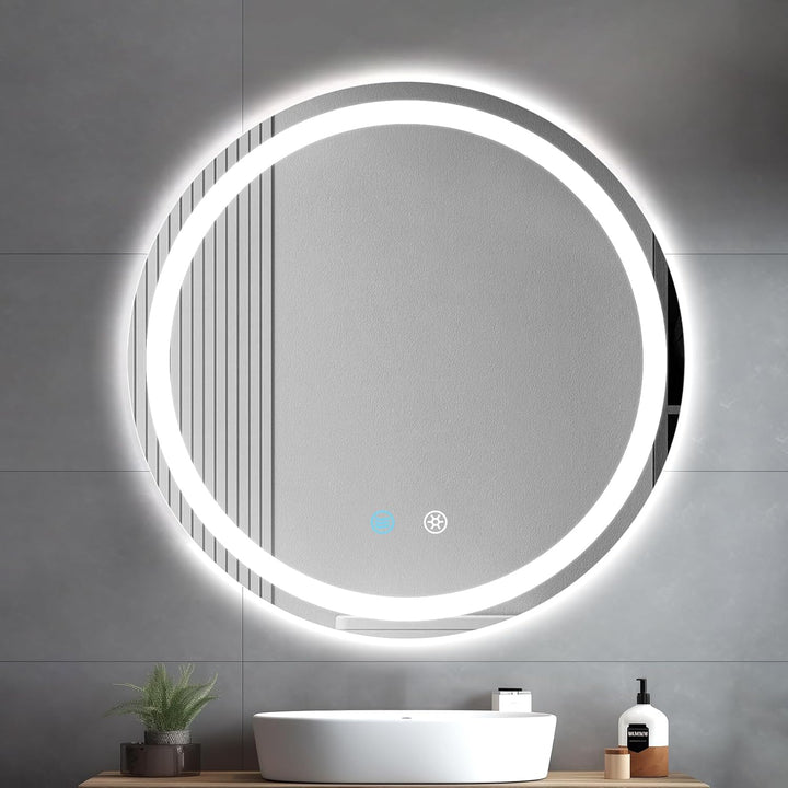 Badspiegel mit Beleuchtung, 60cm Wandspiegel Badezimmerspiegel, LED Spiegel mit Licht | Touch-Schalt