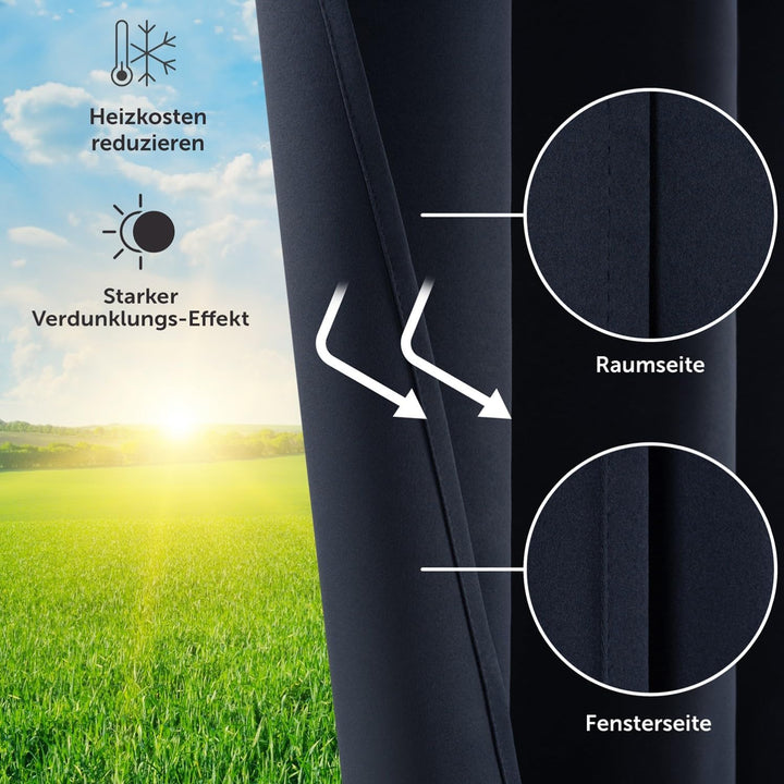 Blumtal Verdunklungsvorhänge 2er Set - Thermovorhang Hitzeschutz - Vorhang Blickdicht mit Ösen - Gar