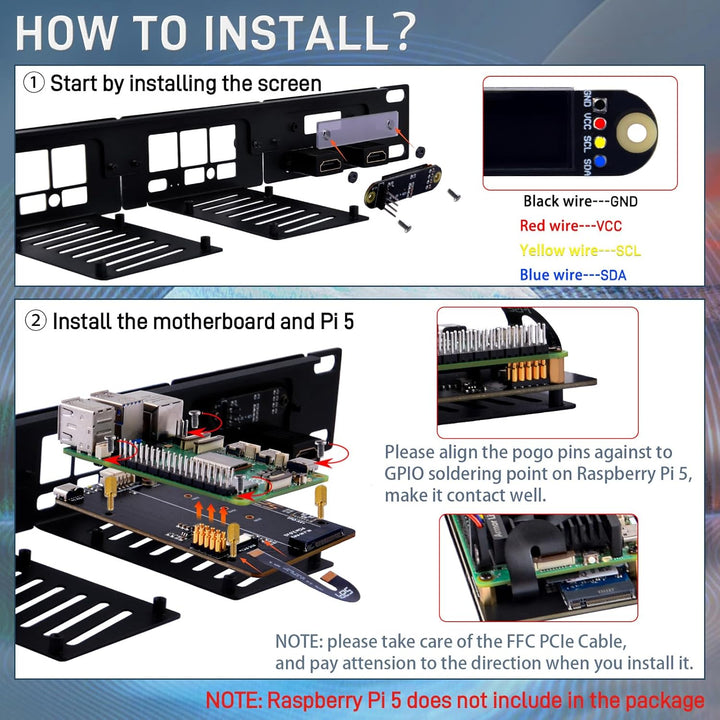 GeeekPi 19 Zoll 1U Rack-Halterung für Raspberry Pi 5, mit 4PCS PCIe auf M.2 NVMe SSD Adaptern, hält