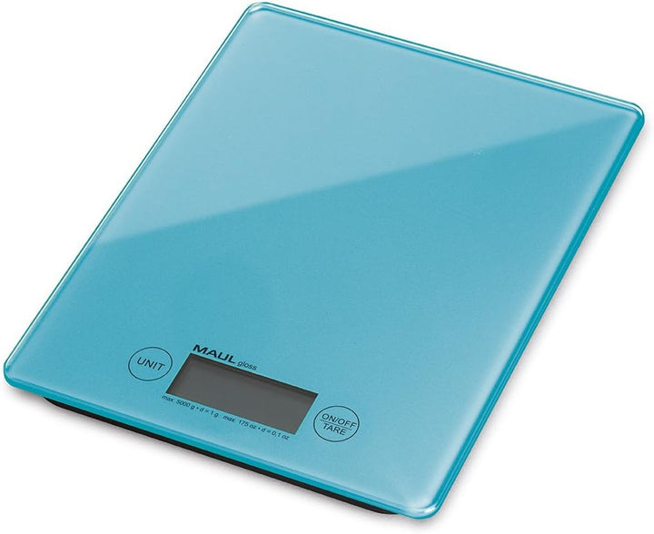 Küchenwaage/Briefwaage MAULgloss, hellblau, 5KG, Glasoberfläche, Hellblau
