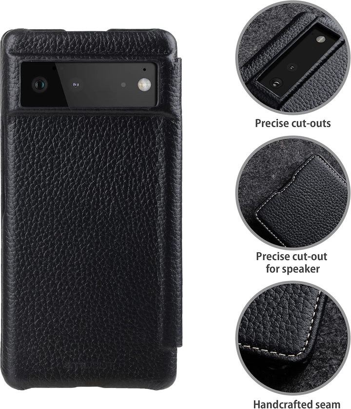 STILGUT Book Case kompatibel mit Google Pixel 6 Hülle aus Leder zum Klappen, Klapphülle, Handyhülle,