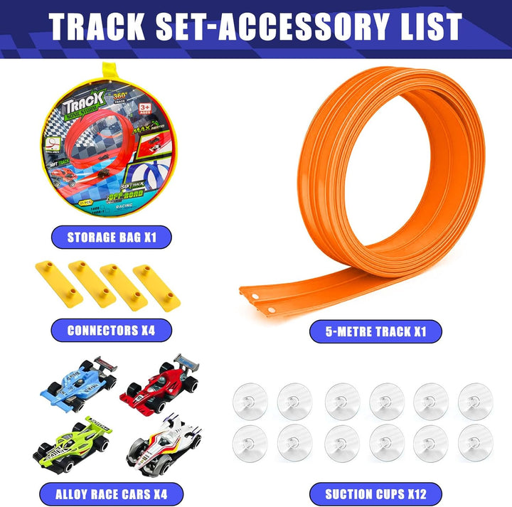 Hot Wheels Bahn 4.5M, Autorennbahn mit 4 Autos, Hotwheels Bahnen Spielzeug, Carrera Bahn Kinder Roll