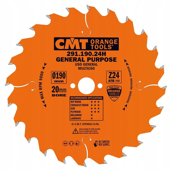 CMT Orange Tools 291.190.24h – Kreissägeblatt 190 x 2.6 x 20 Z 24 ATB 20 Grad