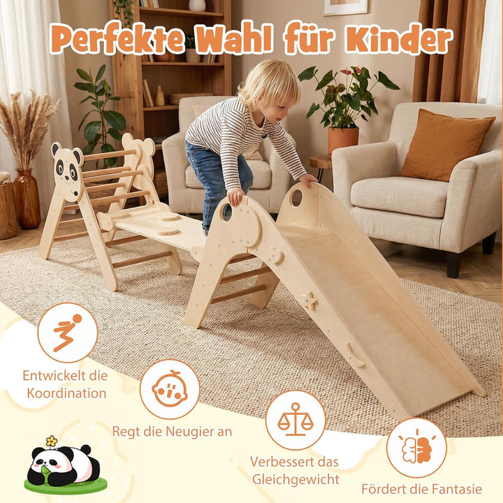 COSTWAY Kletterdreiecke Indoor 3er Set, klappabres Kletterdreieck mit Rutsche, Rampe, Kletterleiter,
