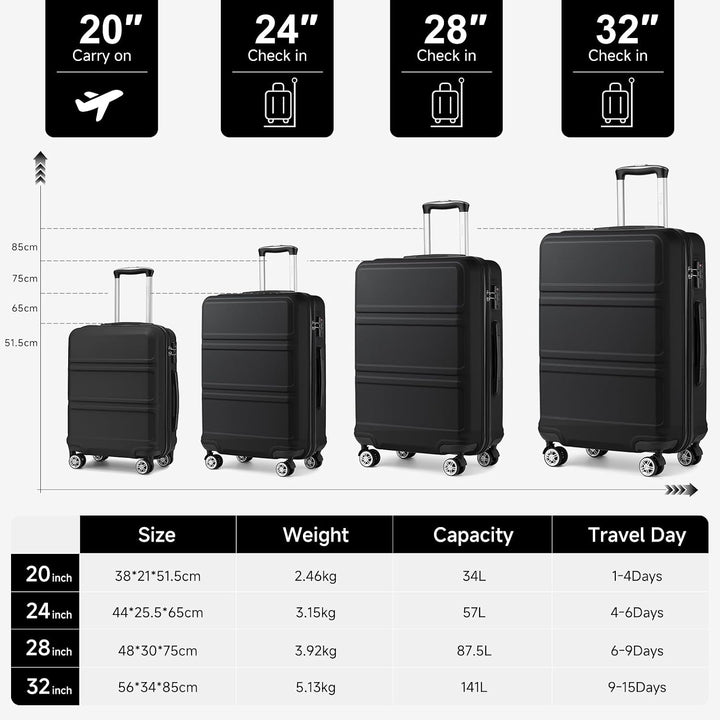KONO Koffer Grosser 28 Zoll Leicht ABS+PC Hartschalenkoffer XL mit TSA-Schloss Reisekoffer mit 4 Rol