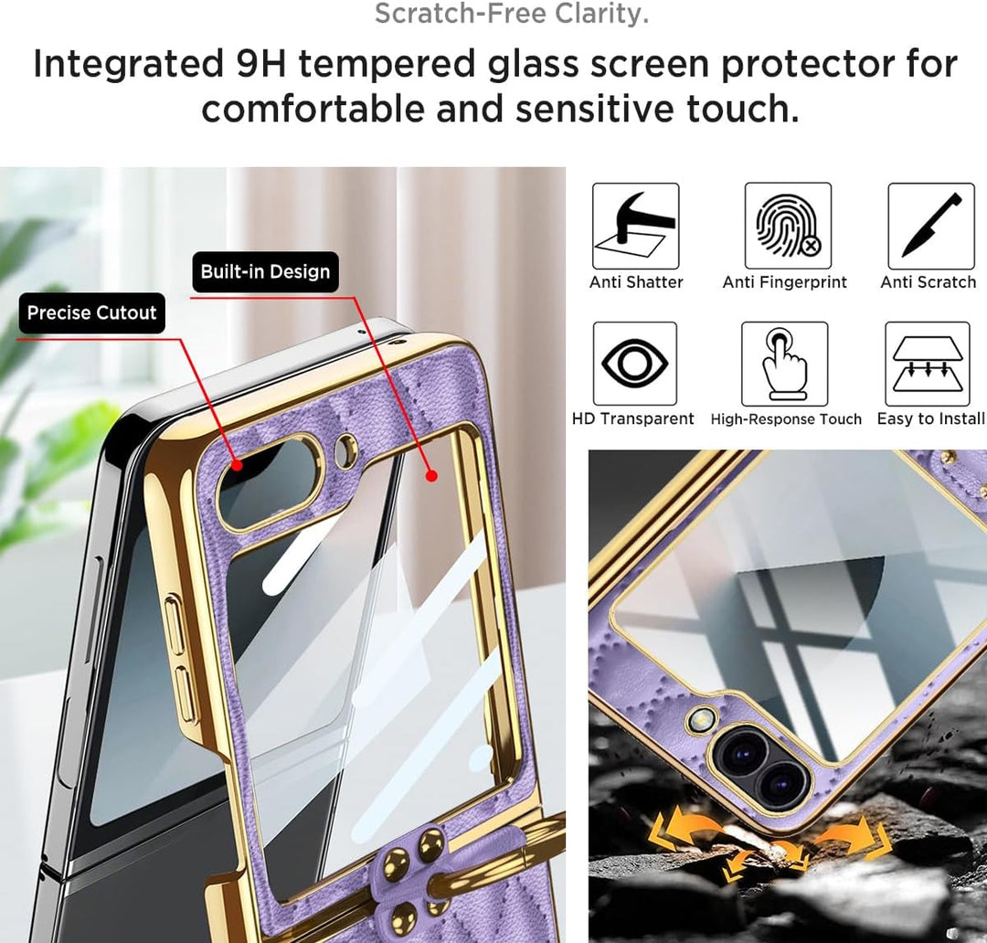 Miimall Lederhülle Kompatibel mit Samsung Galaxy Z Flip 6/Flip7 FE Hülle mit Kameraschutz+Ring Ständ