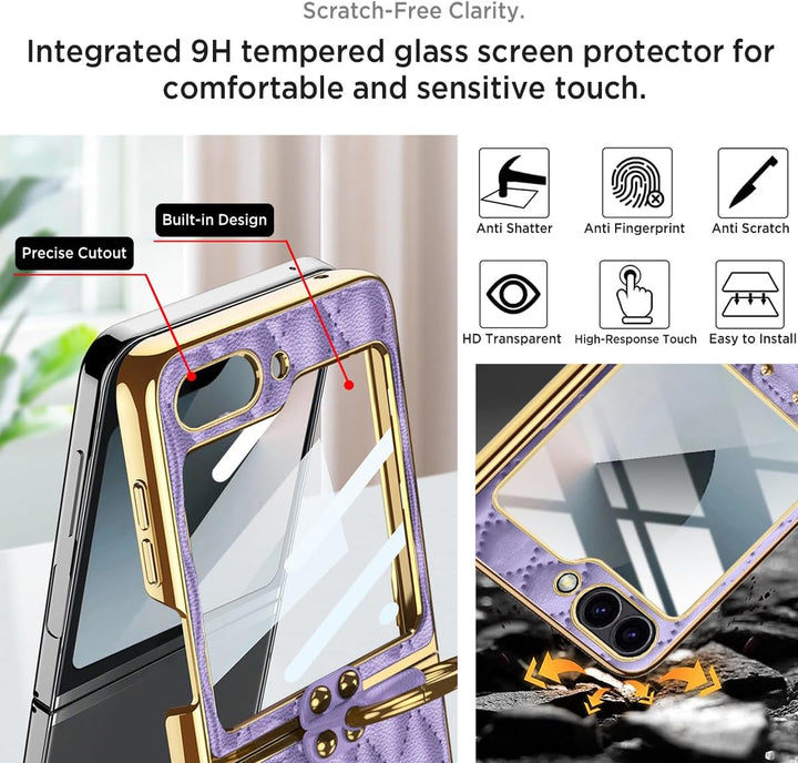 Miimall Lederhülle Kompatibel mit Samsung Galaxy Z Flip 6/Flip7 FE Hülle mit Kameraschutz+Ring Ständ