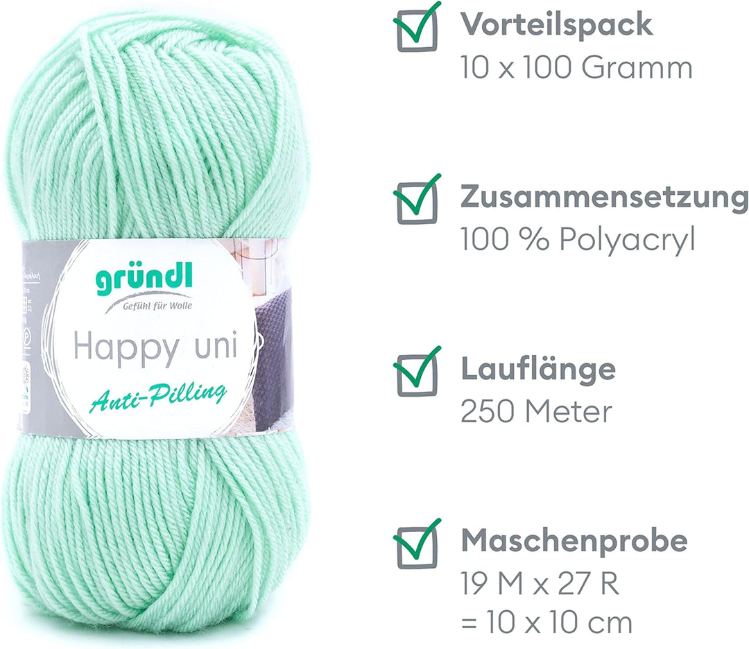 Gründl Happy uni (Strick- und Häkelgarn mit wollartigem Charakter aus 100% Polyacryl, Anti-Pilling,