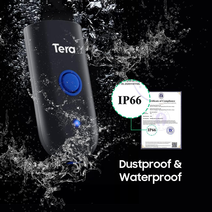Tera Wireless Barcode Scanner 1D Laser Mini Pocket Waterproof Scanner 3in1 Compatible with Bluetooth