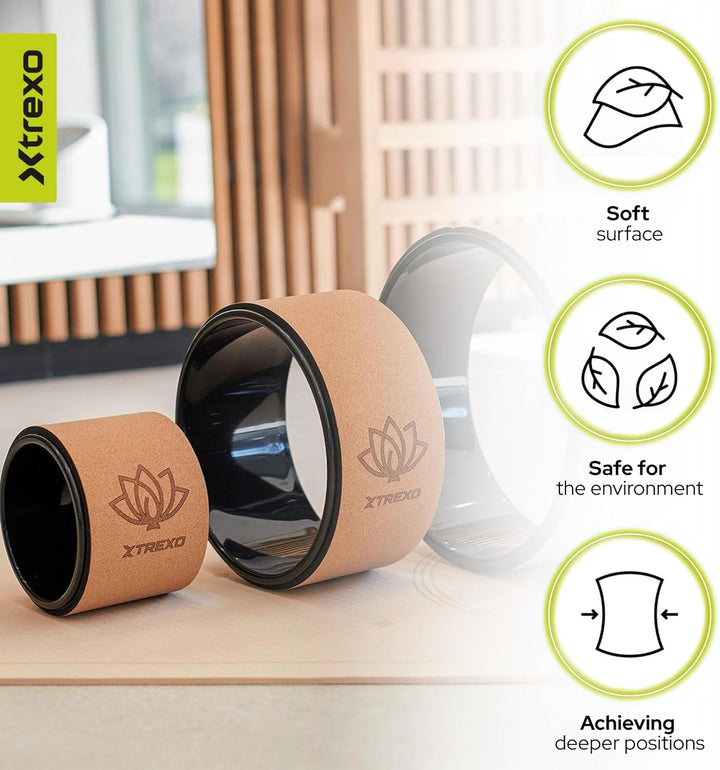 TREXO Yoga Rad Naturkork mit einem Durchmesser von 32 cm und einer Breite von 13 cm in Braun aus 100