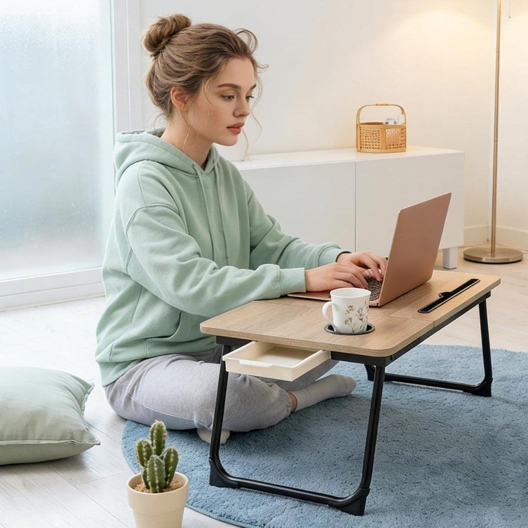 Faltbarer Laptoptisch, höhenverstellbarer Laptop-Tisch mit Getränkehalter & Lesepult, tragbarer Bett