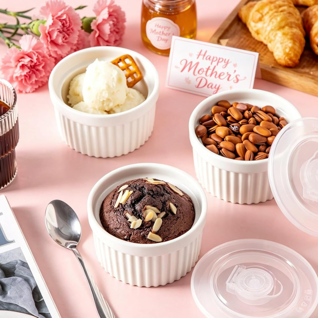 vancasso RAMEKINS 200ml Soufflé Förmchen Set von 6, Ø9,5cm Creme Brulee Schälchen Backofen sicher, P