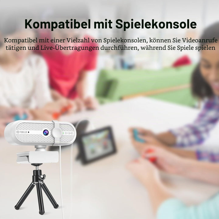 TOALLIN 2K Webcam mit Stativ für Streaming, 5 Megapixel, integriertes Mikrofon &amp; Privacy-Abdeckung,