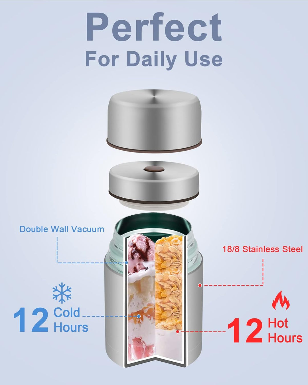 Dreamhigh® Thermobehälter für Essen 800 ml, Edelstahl Warmhaltebehälter Speisegefäss für Essen, Ther