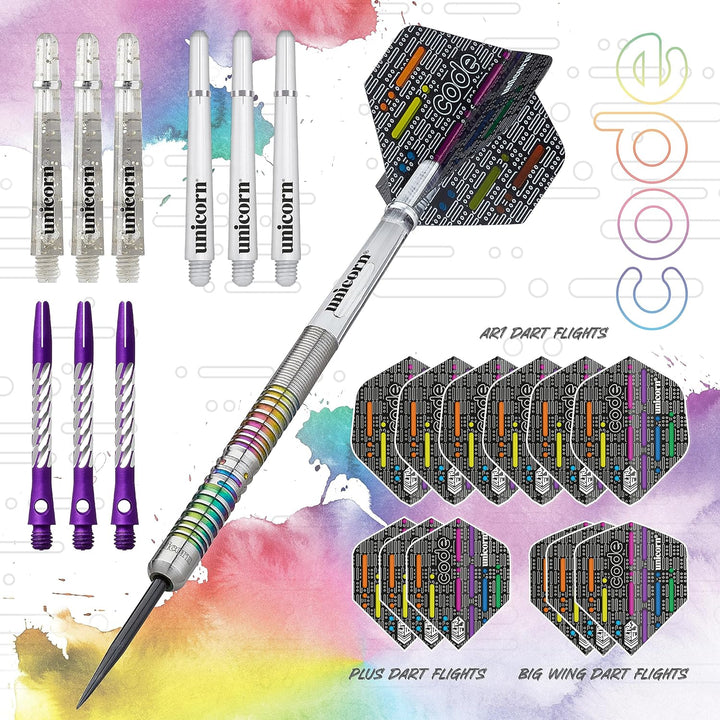 Unicorn Steel Tip Darts Set | James 'The Machine' Wade Code | 90% Natural Tungsten Barrels with Mult