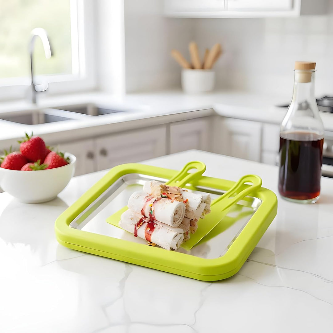 Eiscreme-Rollmaschine mit 2 Schabern, 26 x 21 cm, gefrierbar, für sofortige DIY-Eiscreme, Rollen, fü