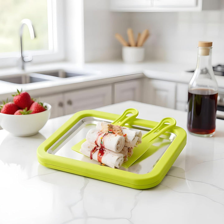 Eiscreme-Rollmaschine mit 2 Schabern, 26 x 21 cm, gefrierbar, für sofortige DIY-Eiscreme, Rollen, fü
