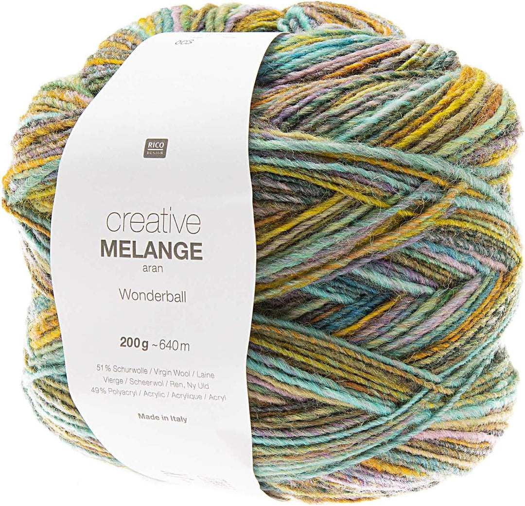 Rico Design Creative Melange Aran Wonderball, Farbverlaufswolle Nadelstärke zum Stricken oder Häkeln