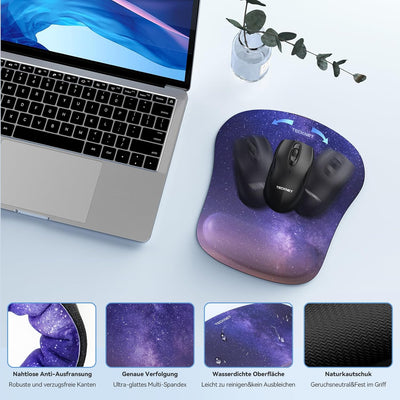 TECKNET Mauspad mit Handauflage, Gelkissen Mousepad und Ergonomische Memory Foam Tastatur Handgelenk
