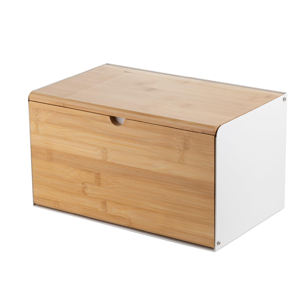FLORINA Brotkasten BRUSTO 35,5 x 21,5 x 19,5 cm I Brotbox aus Stahl und Bambus-Deckel I Geräumiger u