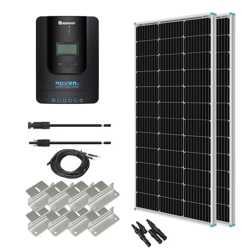 Renogy 12V 1KWh Solaranlage, Inselanlage Solar Set mit 200W 12V Monokristallin Solarmodul, 12V 40A M