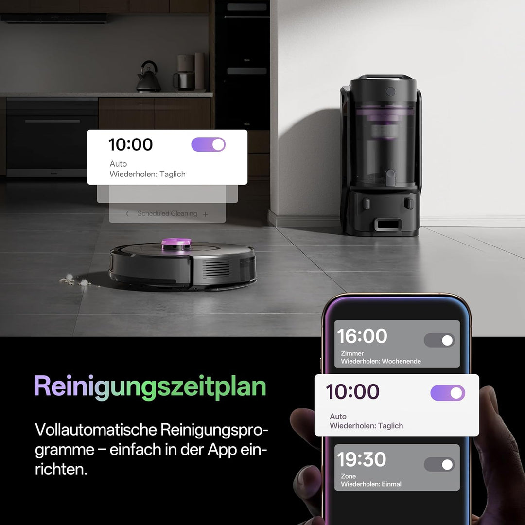 Vexilar W15 Saugroboter mit Wischfunktion, Beutelloser Multi-Zyklon-Absaugstation Staubsauger Robote