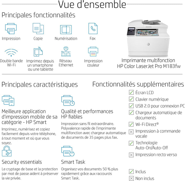 HP Color LaserJet Pro M183fw Multifunktions-Farblaserdrucker (Drucker, Scanner, Kopierer, Fax, WLAN,