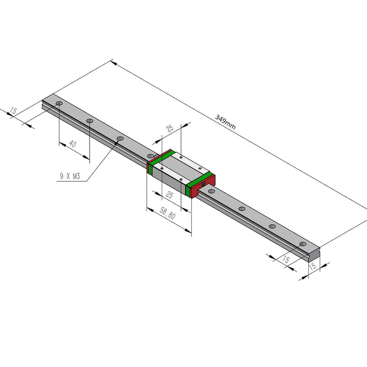 Veekaft 2 Sätze Schwarze Beschichtung MGR Schiene MGR15 Miniatur-Linearführung 350 mm mit MGN15H Sch