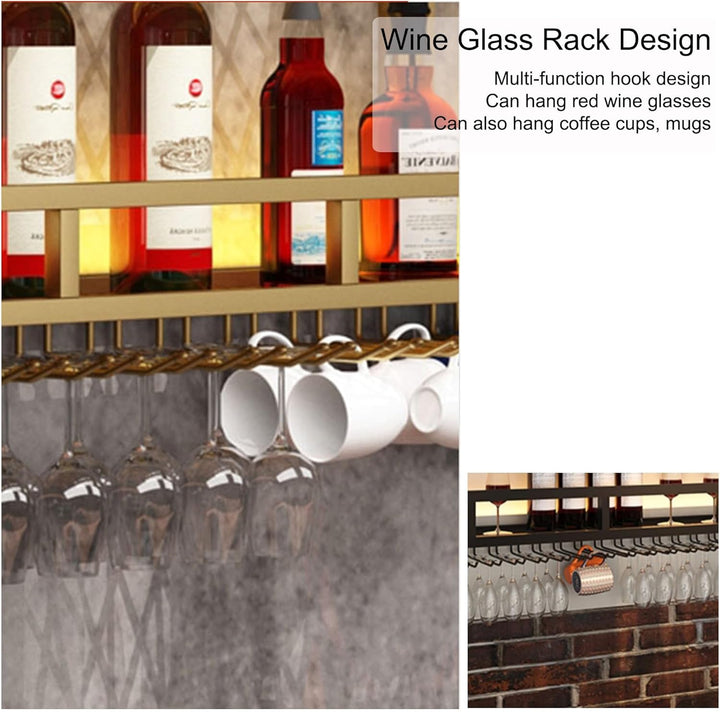 Weinregal Wand Metall Bar Regal Wand Flaschenregal Schmal Barschrank Weinständer mit Licht Weinglash
