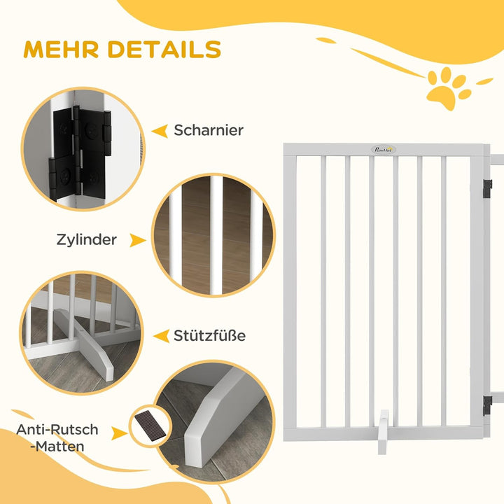 PawHut Absperrgitter Hund 4-teilig 206 x 76 cm Faltbar Türschutzgitter mit 2 Stützfüssen Freistehend