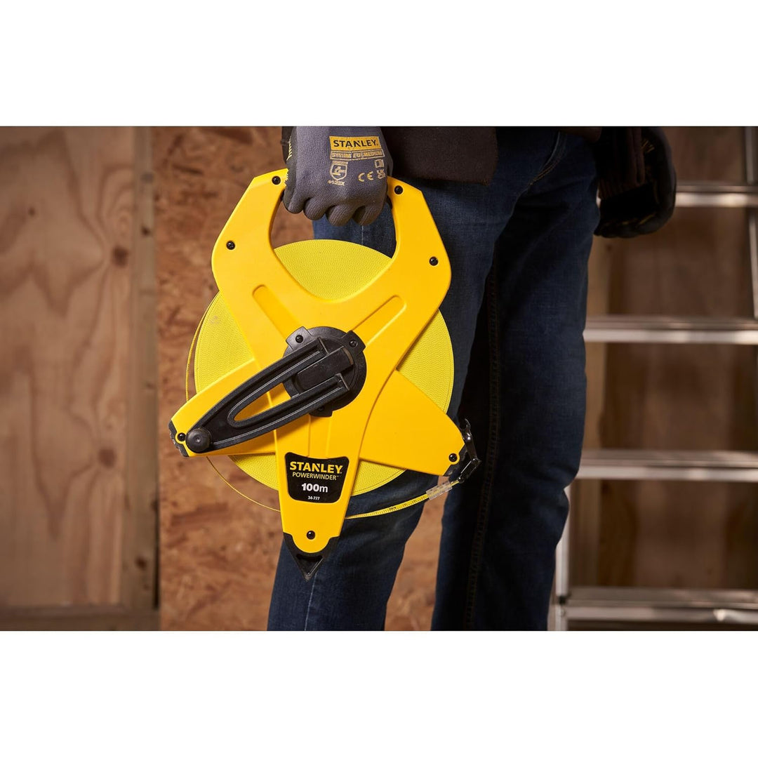 Stanley Rahmenbandmass Power Winder Fiberglas (100 m Länge, 13 mm Breite, ergonomisch, Genauigkeitsk