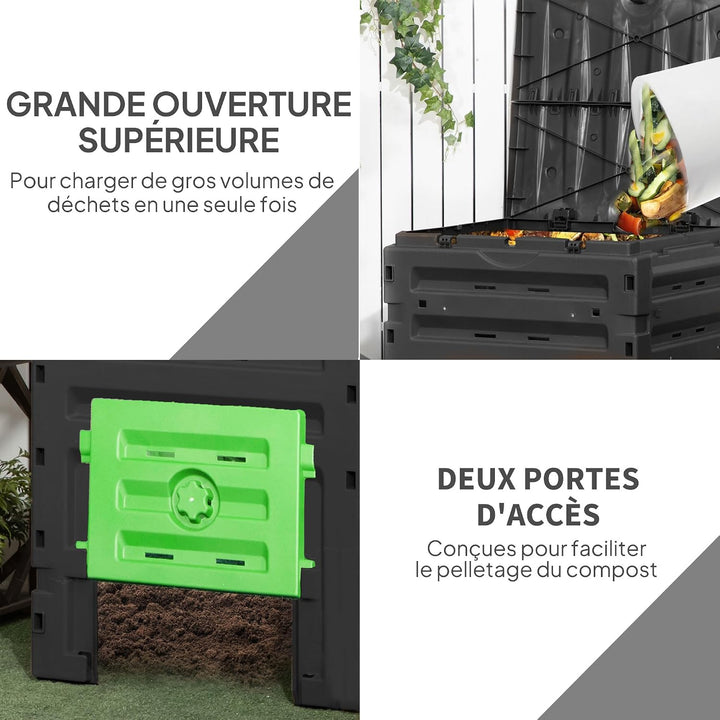 Outsunny Gartenkomposter 450 l, Kompostbehälter für den Garten aus Polypropylen, 80 Belüftungsöffnun