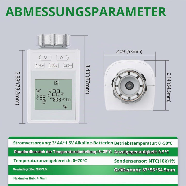 Wengart Smartes WiFi Heizkörperthermostat WG359, Energiesparendes Tuya TRV, App-Steuerung ohne Gatew
