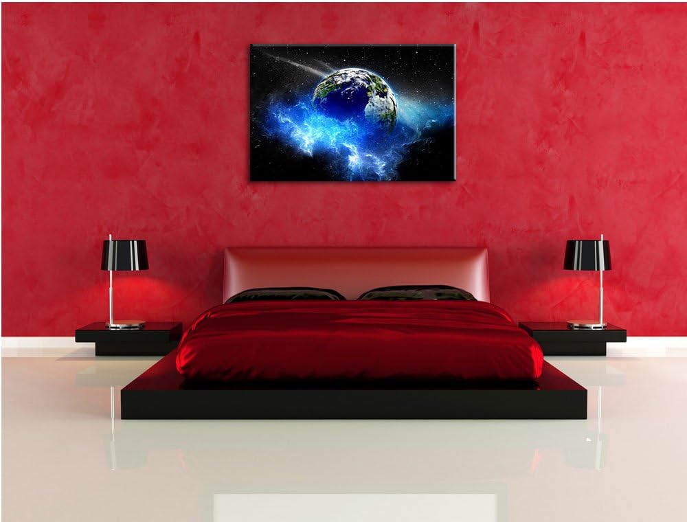 Erde im Kosmos Nebel schwarz/weiss Format: 100x70 auf Leinwand, XXL riesige Bilder fertig gerahmt mi