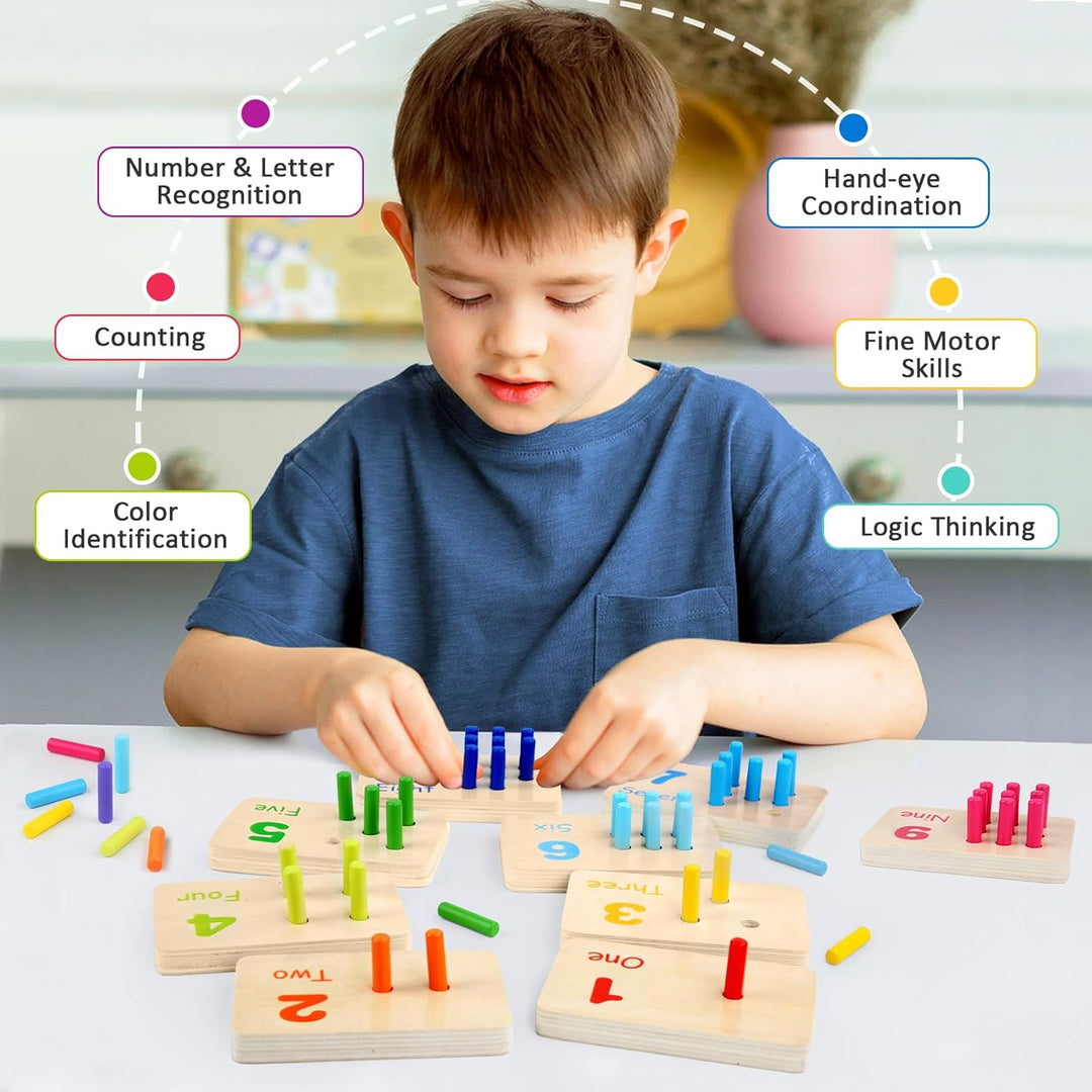Hölzerne Zählung Zahlen Peg Board für Kinder, Montessori Mathe Spielzeug für Kleinkinder, Mathe Mani