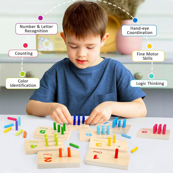 Hölzerne Zählung Zahlen Peg Board für Kinder, Montessori Mathe Spielzeug für Kleinkinder, Mathe Mani