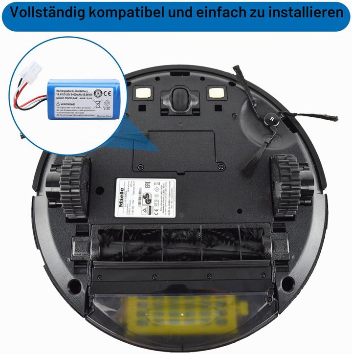 14,4 V 3400 mAh Lithium-Ionen-Akku, kompatibel mit Miele Scout RX1, RX1-SJQL0, RX2 60, RX3 60 (Miele